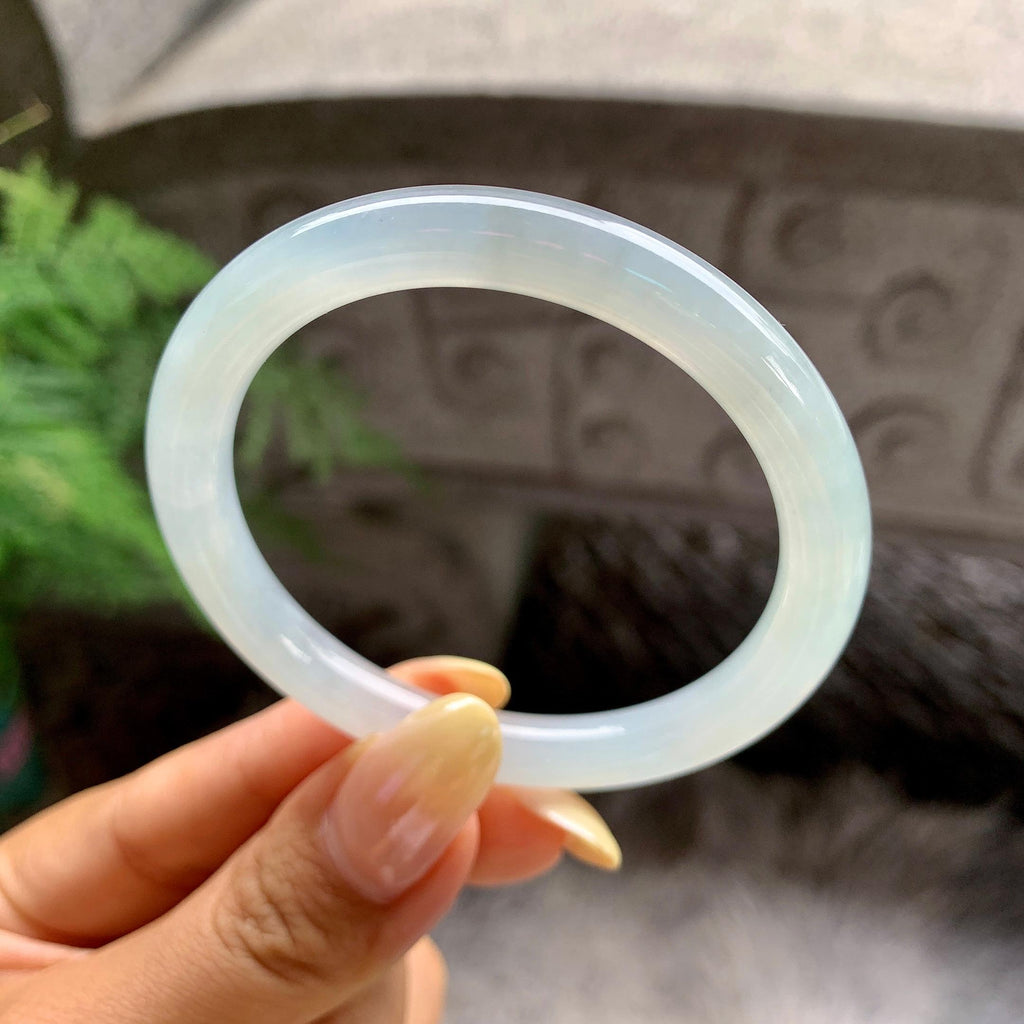 小圈口 糯冰种带底色圆条手镯51.1圈 天然缅甸A货翡翠（yc481901）