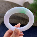 小圈口 糯种白底青圆条手镯 52.2圈口 天然缅甸A货翡翠（yc352927）