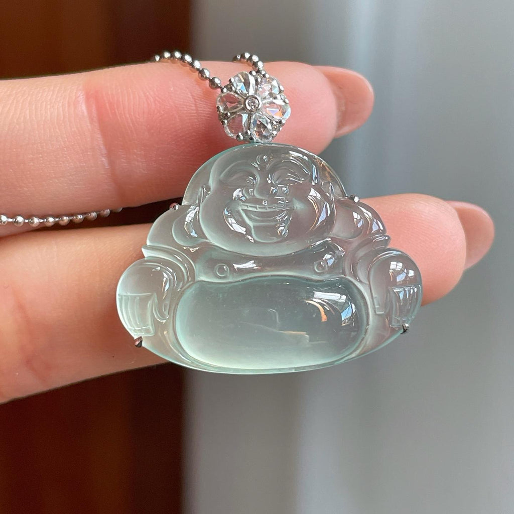 18k金镶冰种晴底翡翠佛公（yc338540）