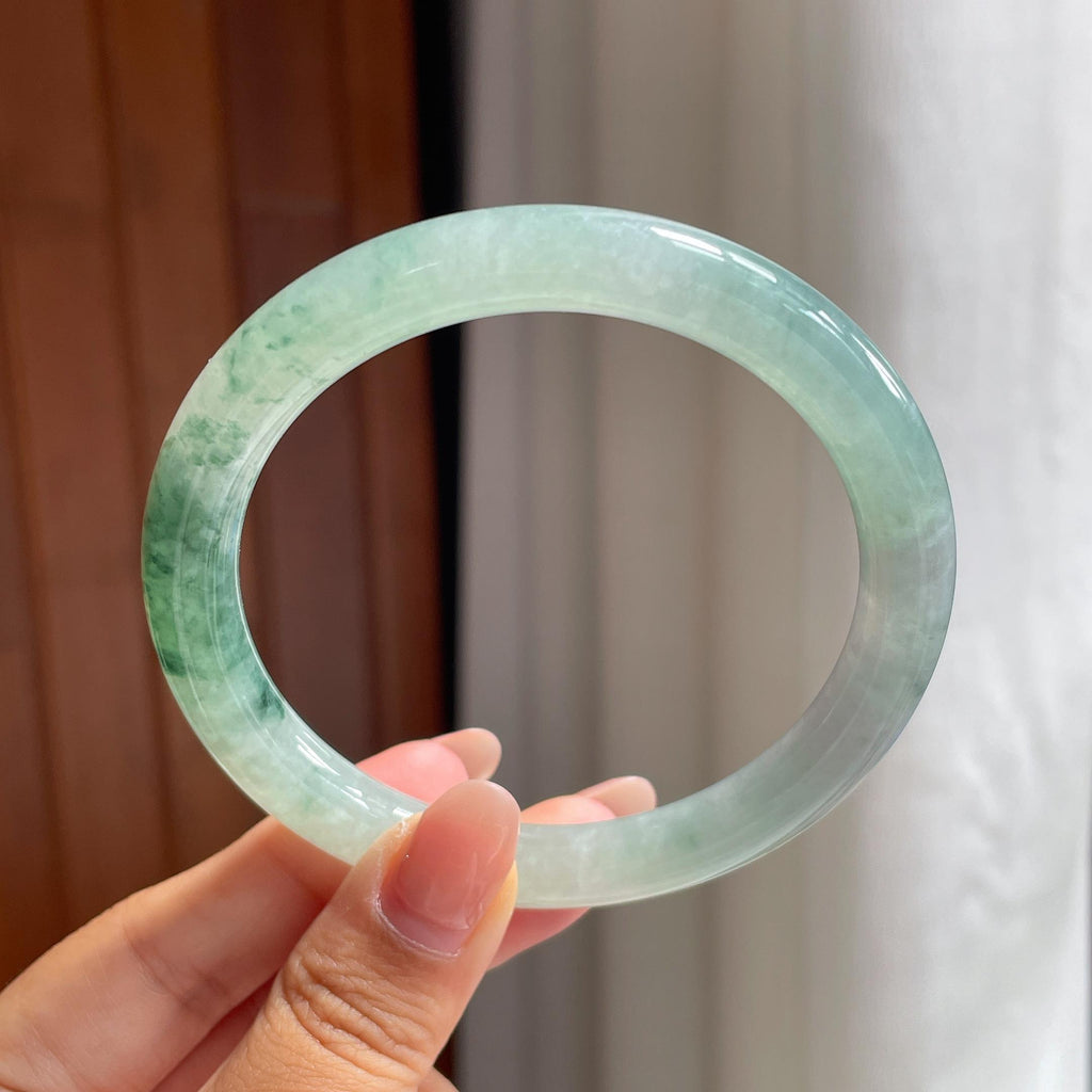 糯冰飘花圆条手镯 58圈 天然缅甸A货翡翠（yc693795）