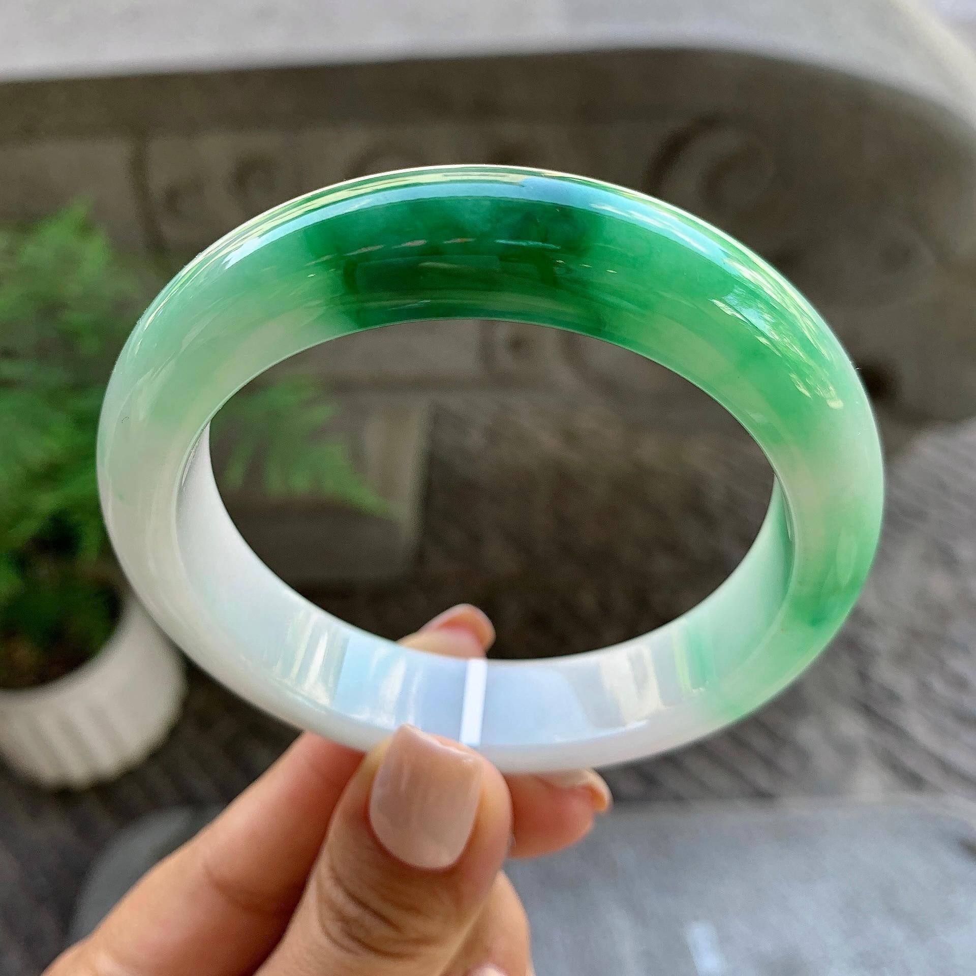 细糯种飘绿平安镯（59mm）
