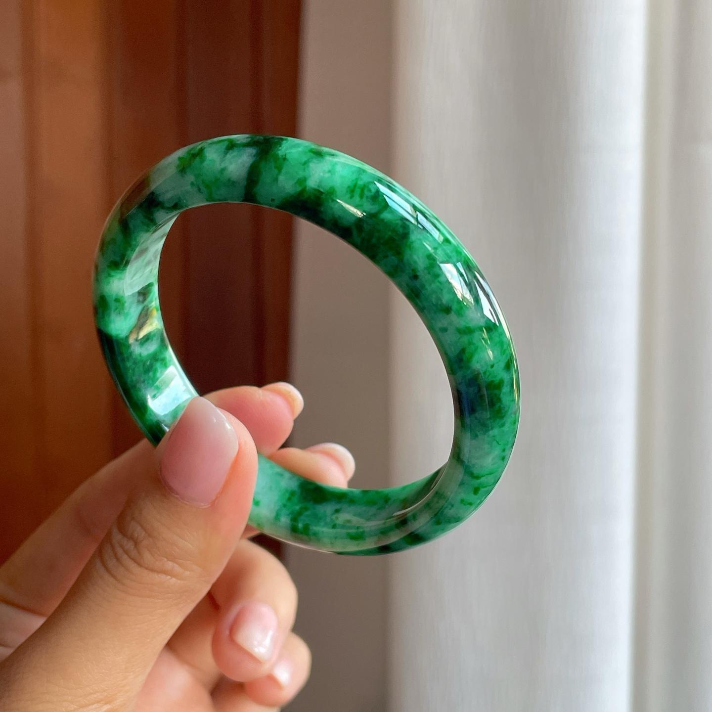 糯冰飘花翡翠平安镯（58mm)（yc386432）
