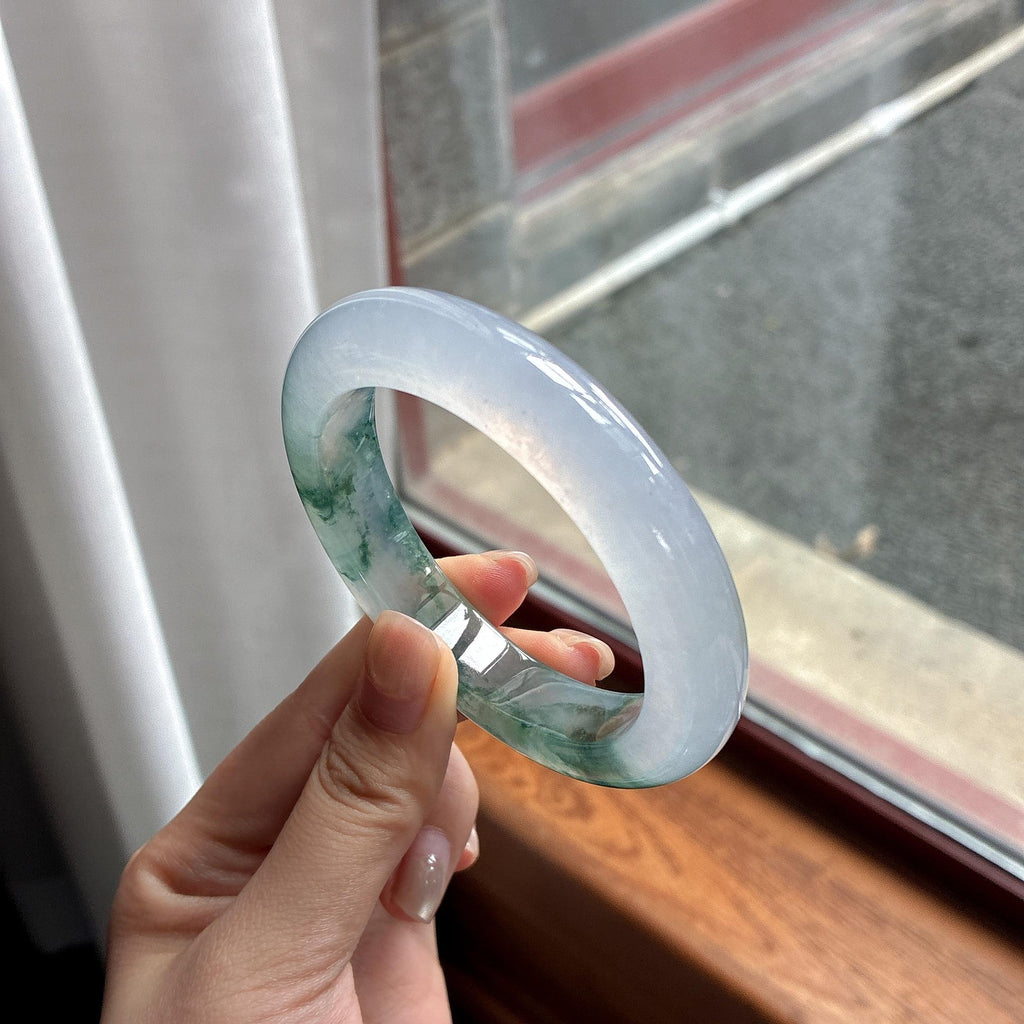 高冰种飘花正圈平安镯 56圈 天然缅甸A货翡翠（yc484411）