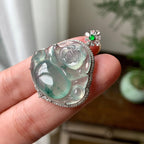 18K金钻镶糯冰种飘花佛公吊坠（yc261152）