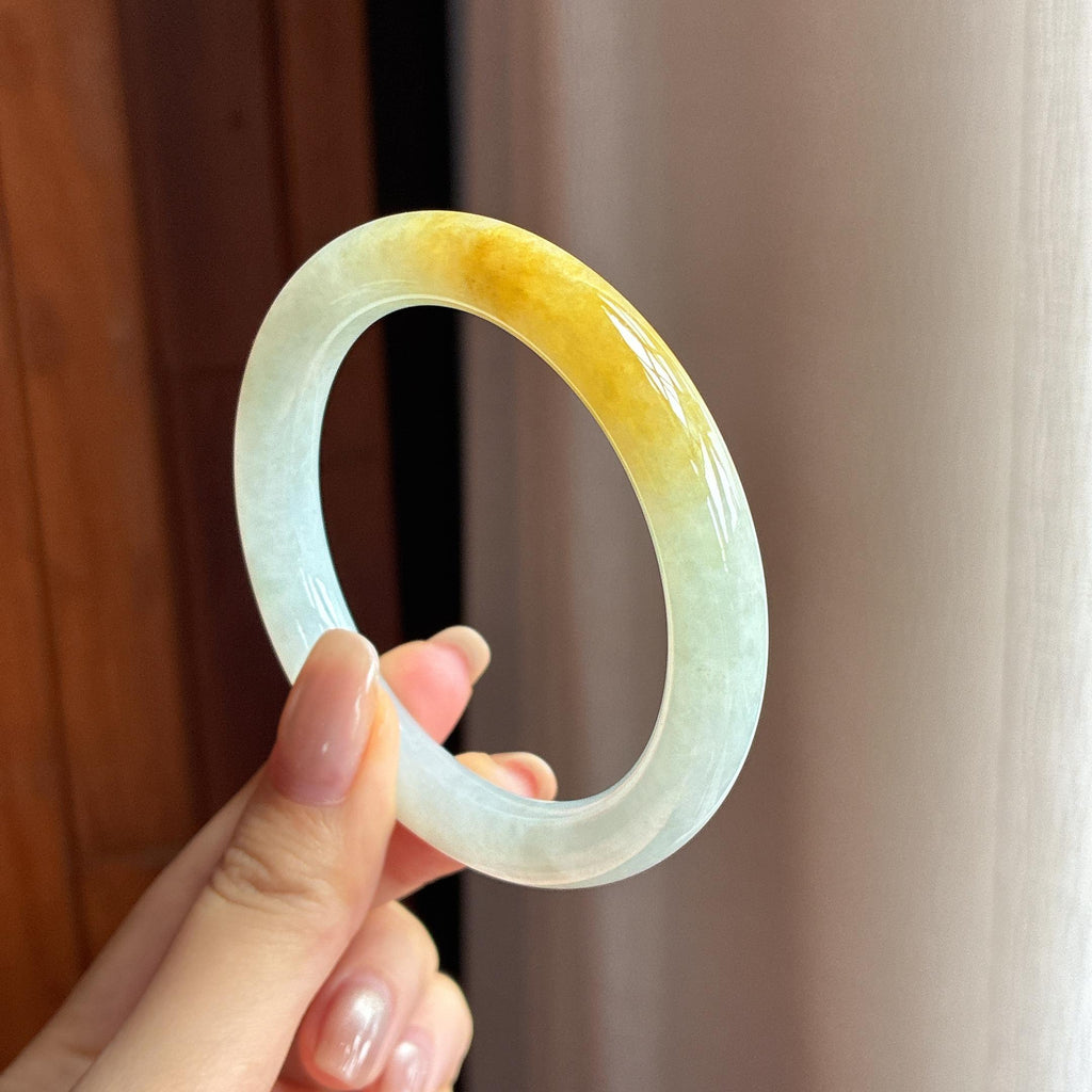 糯冰黄翡圆条手镯 55圈 天然缅甸A货翡翠（yc440037）