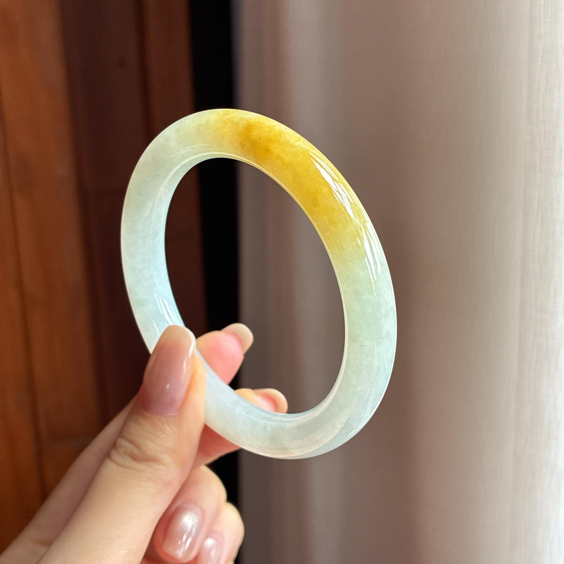 糯冰黄翡圆条手镯 55圈 天然缅甸A货翡翠（yc440037）
