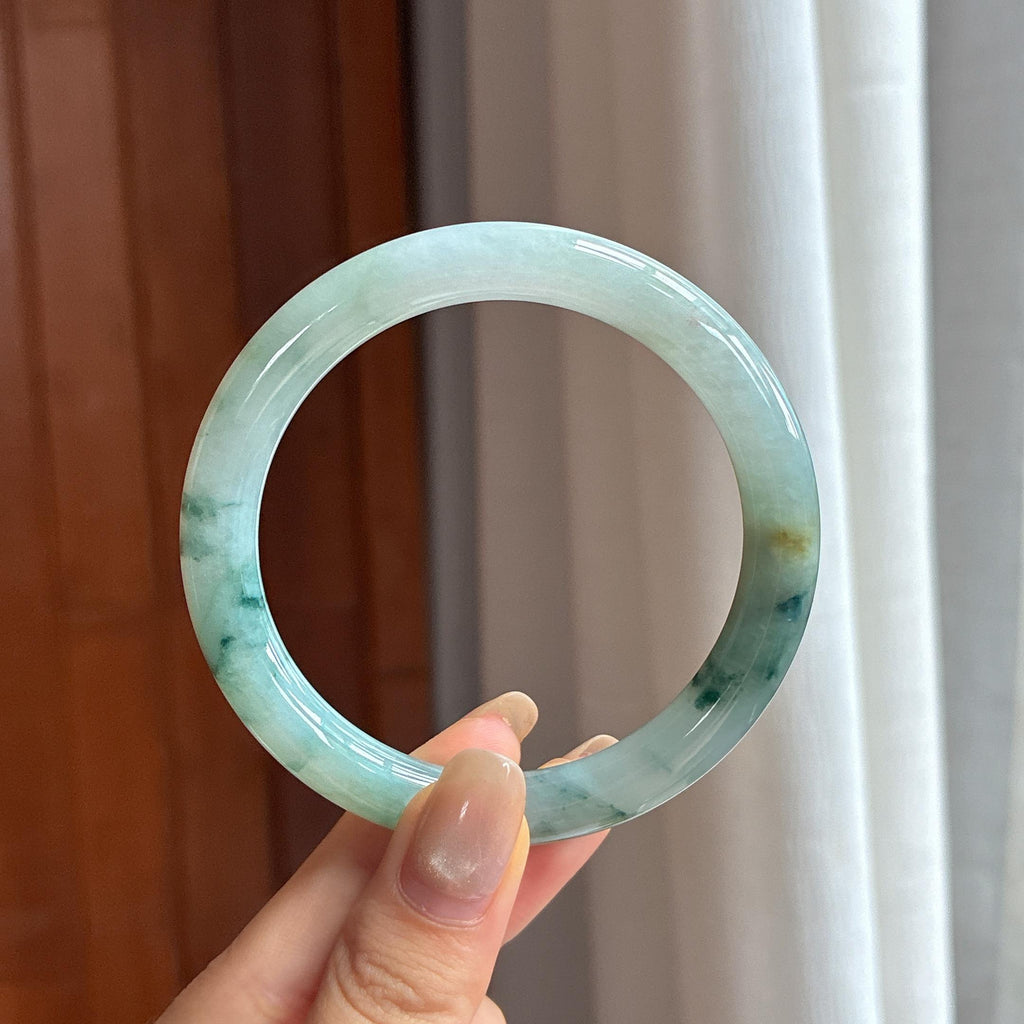 细糯种飘花圆条手镯 57圈 天然缅甸A货翡翠（yc452705）