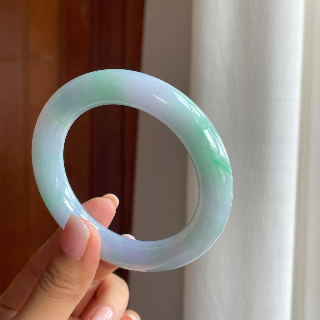 糯冰春彩翡翠圆条手镯（58.4mm)（yc380048）