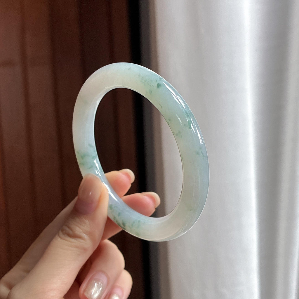 糯冰飘花圆条手镯 54圈 天然缅甸A货翡翠（yc483564）