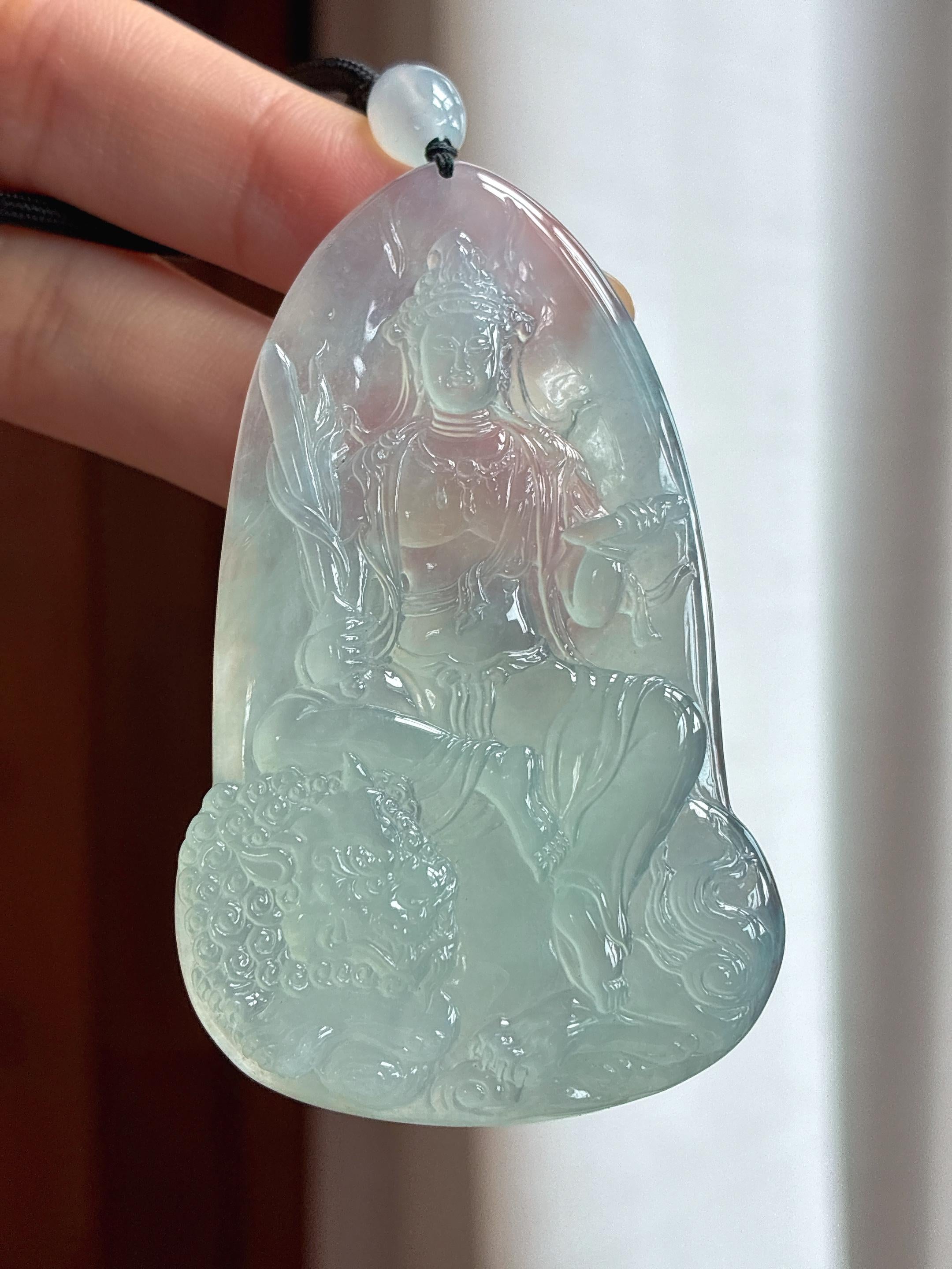 冰种晴底文殊菩萨 天然缅甸A货翡翠（yc453143）