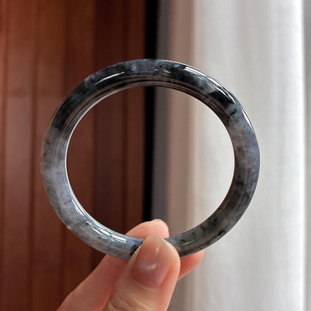 糯种乌鸡圆条手镯 55圈 天然缅甸A货翡翠（yc483621）