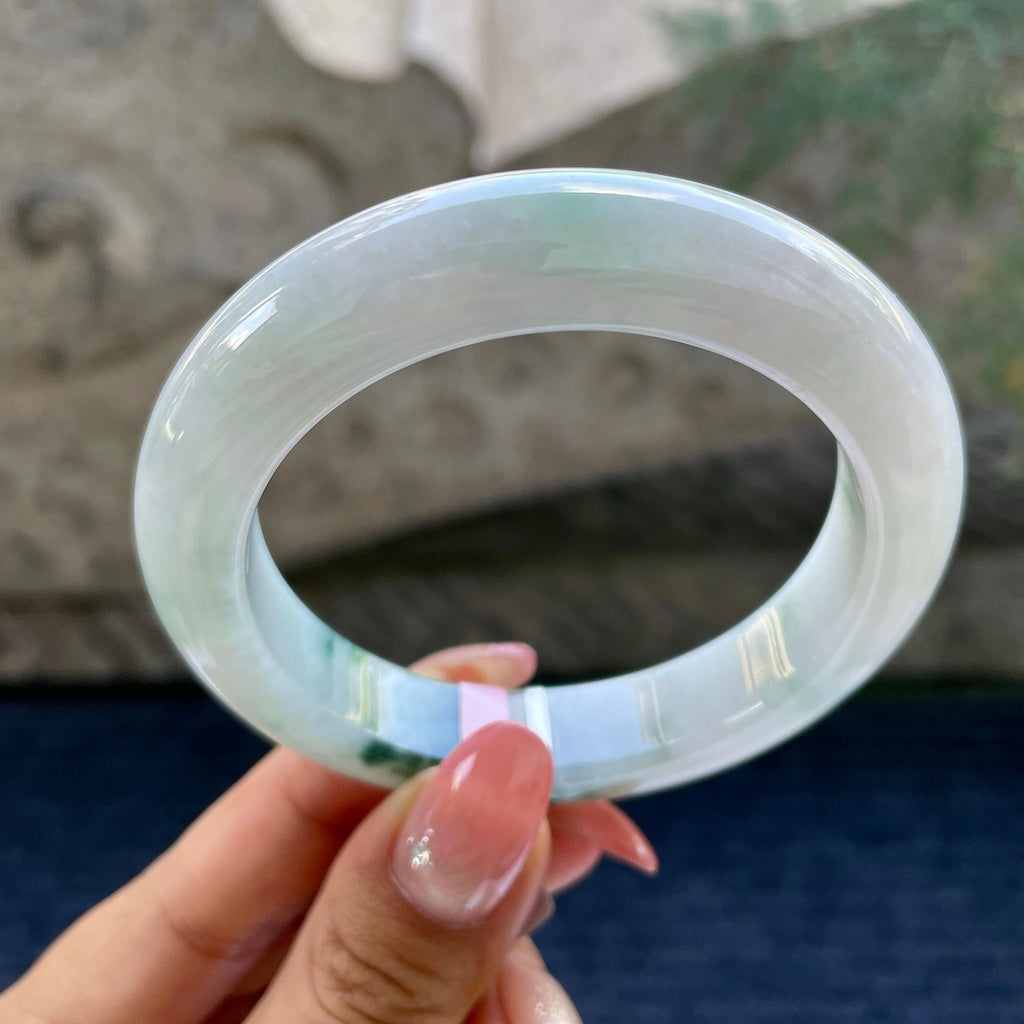 细糯种飘花正圈平安镯55.6圈      天然缅甸A货翡翠（yc425942）