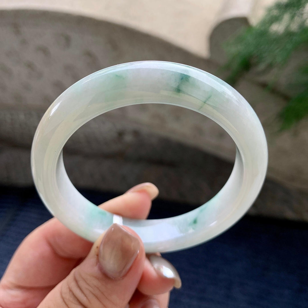 细糯种飘蓝花正圈平安镯  54.6圈口  天然缅甸A货翡翠（yc423812）