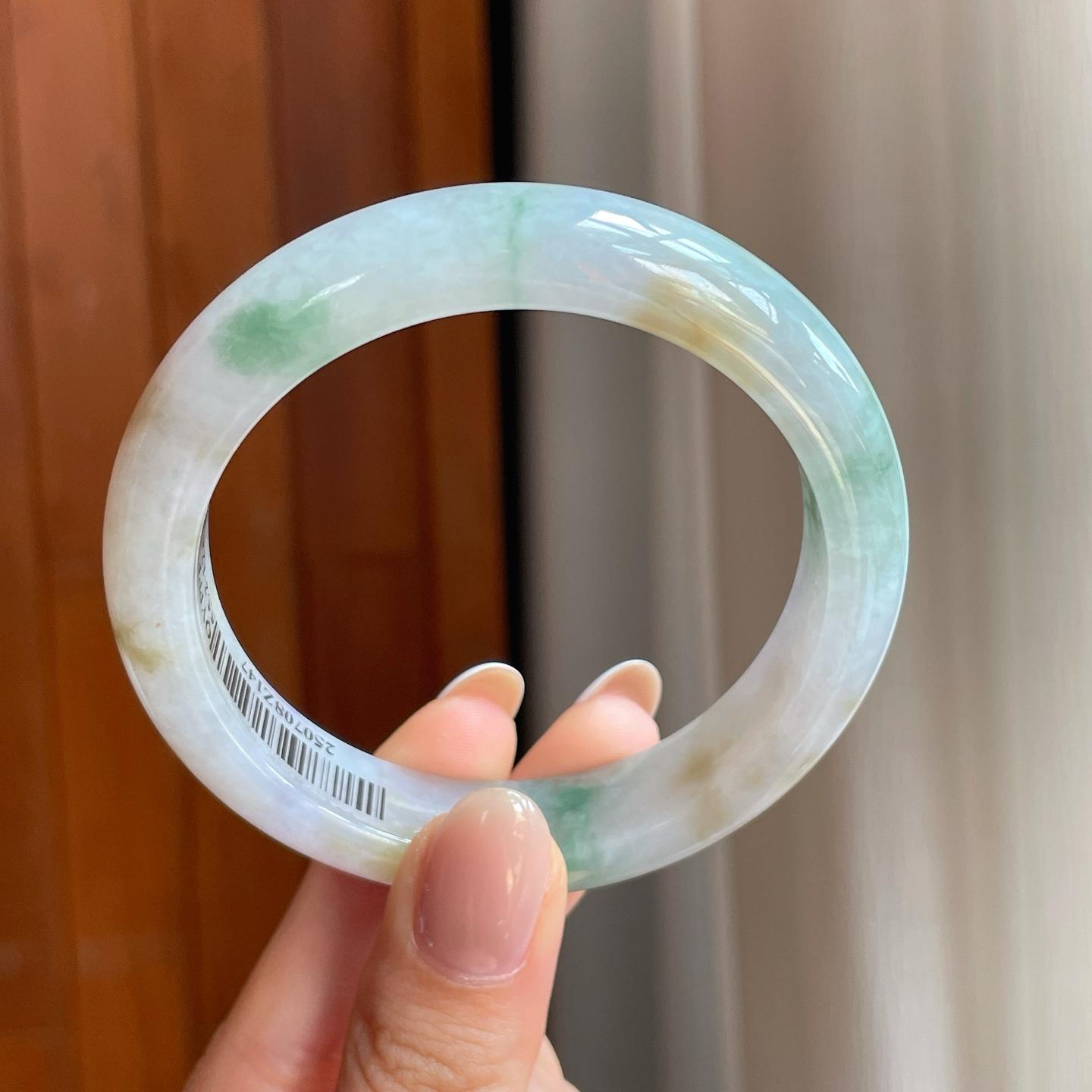糯冰黄加绿翡翠平安镯（55.2mm)（yc373521）