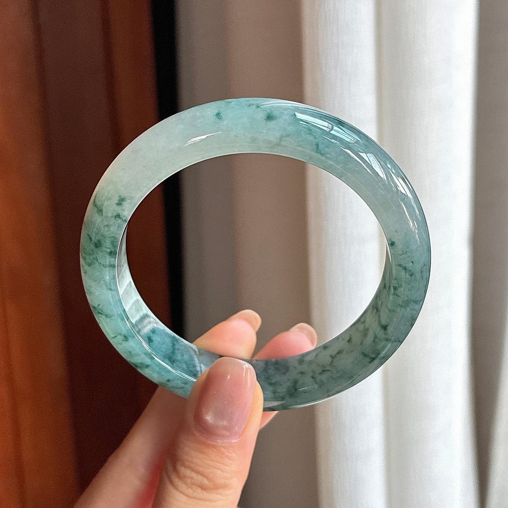 糯冰飘花翡翠平安镯 56圈（yc436728）