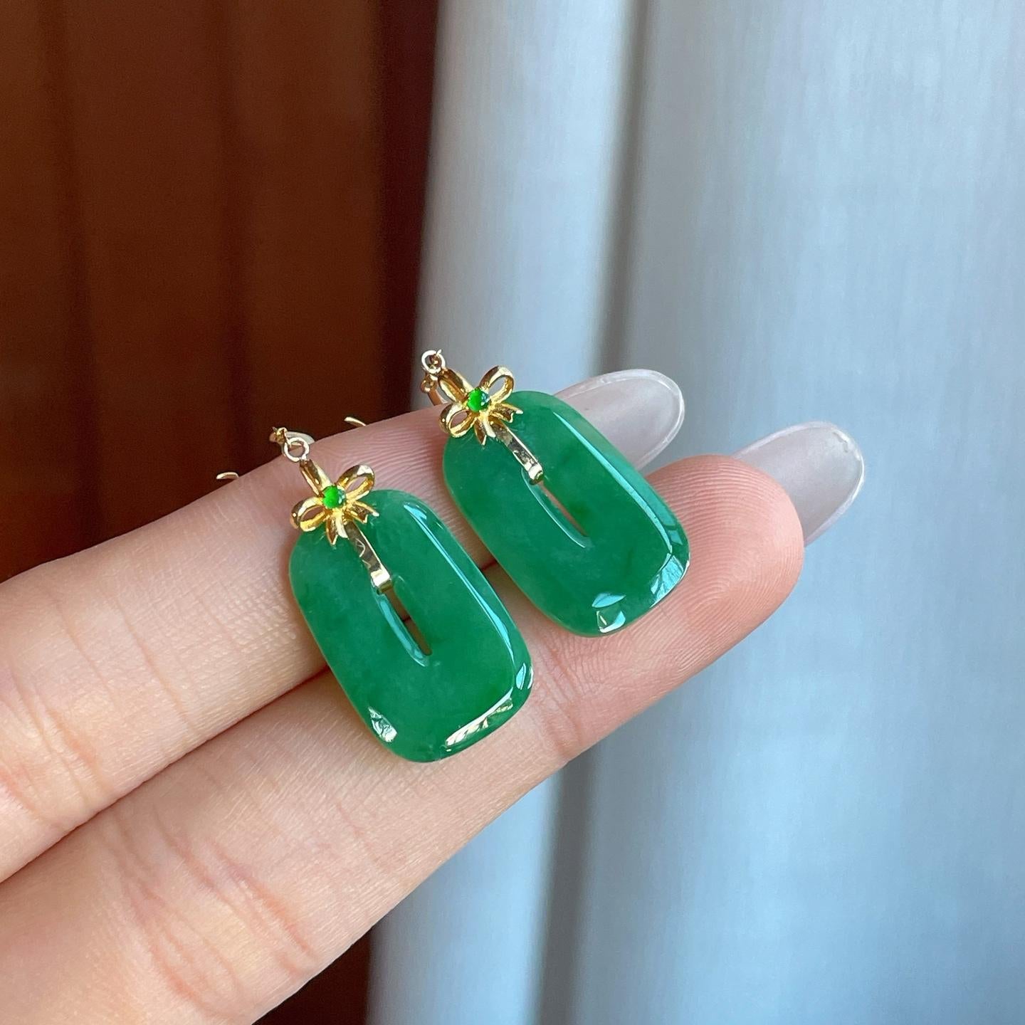 18k金镶糯冰满色翡翠方糖耳饰（yc266473）