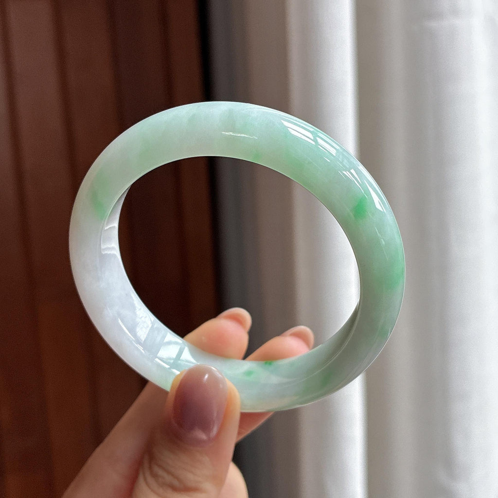 细糯种飘绿花正圈平安镯 52圈 天然缅甸A货翡翠（yc502398）