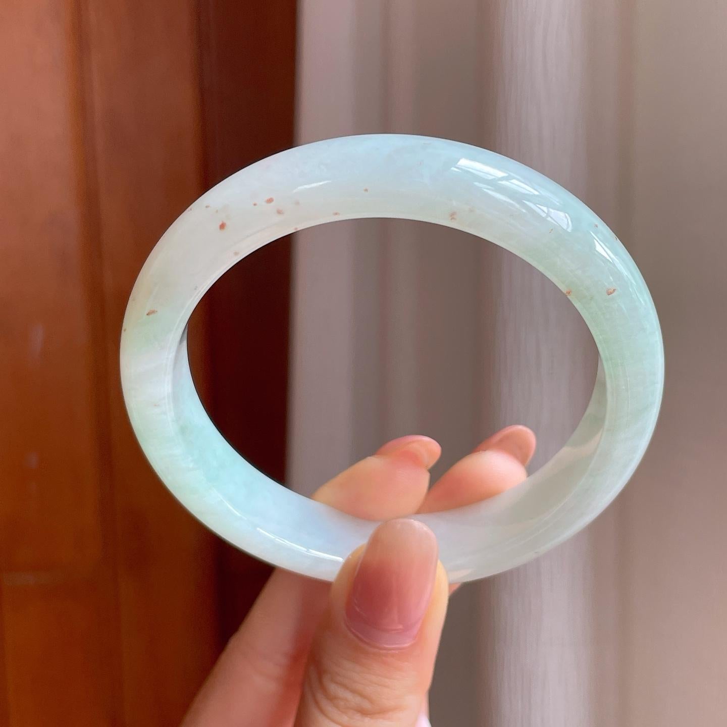 糯冰洒金带色翡翠平安镯（56.7mm)（yc350506）