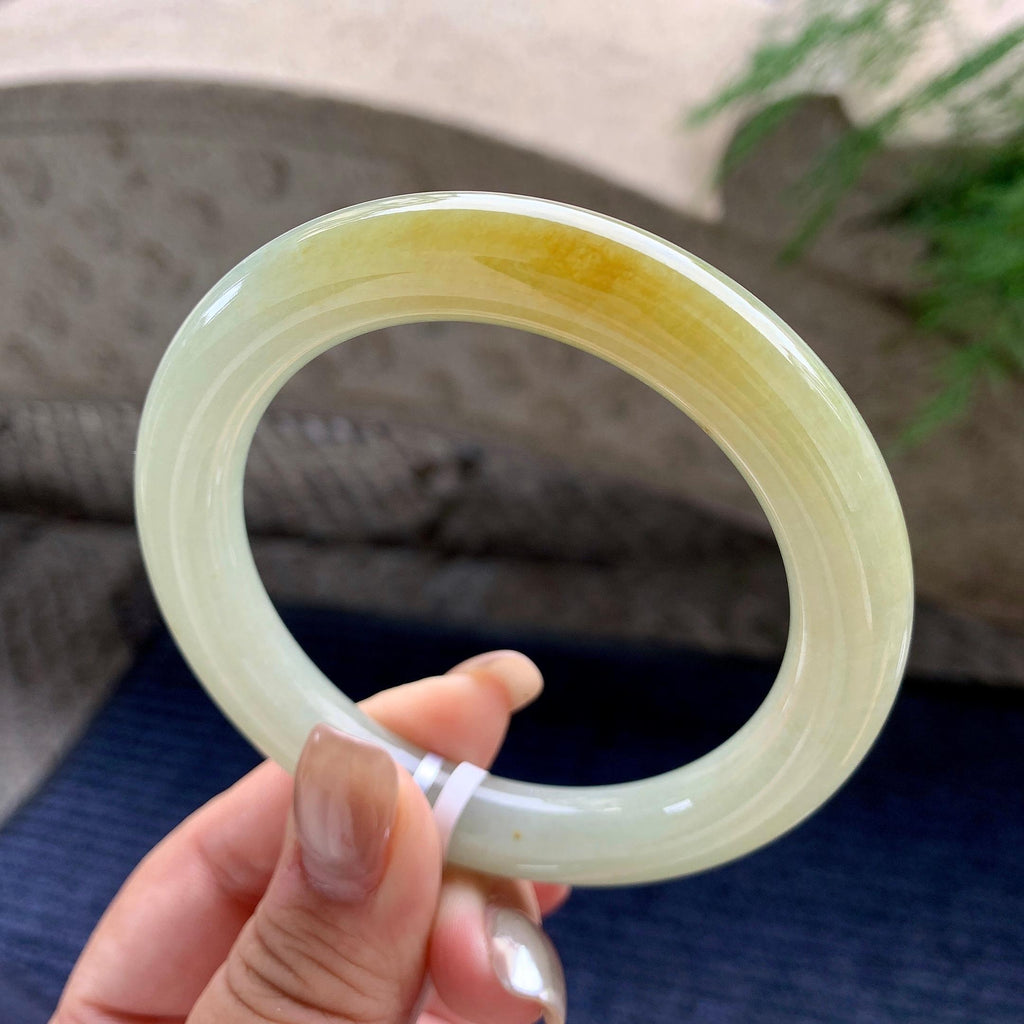 大圈口  细糯种黄翡圆条手镯  59圈口  天然缅甸A货翡翠（yc439241）