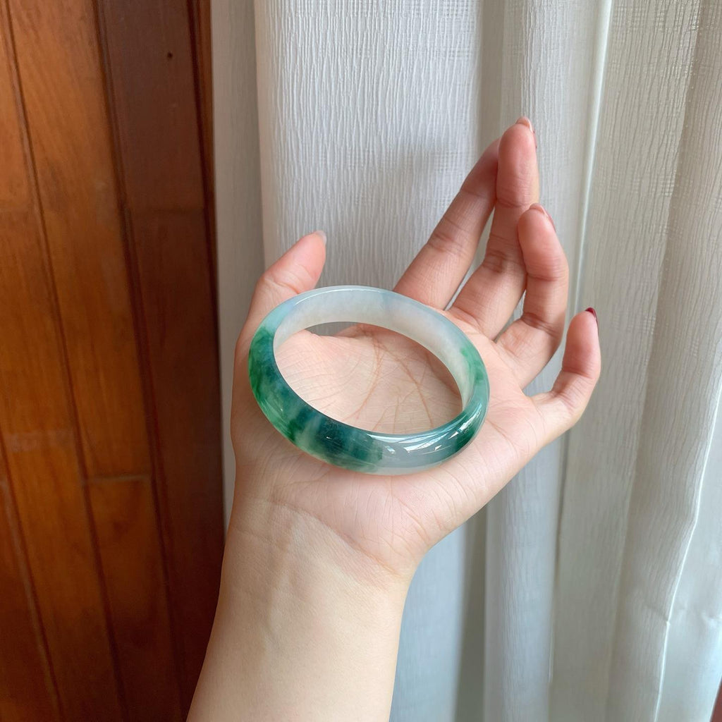 糯冰带色翡翠平安镯（59.7mm）（yc304372）