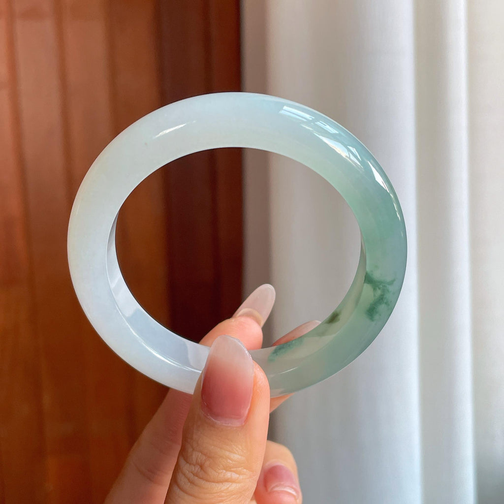 冰种飘蓝花翡翠平安镯（56mm）（yc312078）