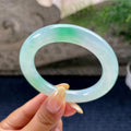 小圈口 糯冰种飘绿花圆条手镯53.4圈 天然缅甸A货翡翠（yc489319）