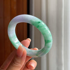 糯冰紫底带色翡翠平安镯（53mm）（yc400228）