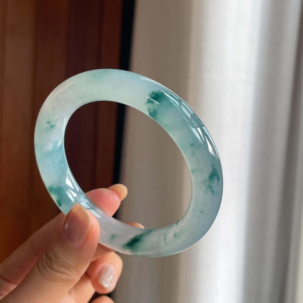 冰种飘花翡翠圆条手镯(58mm)（yc423148）
