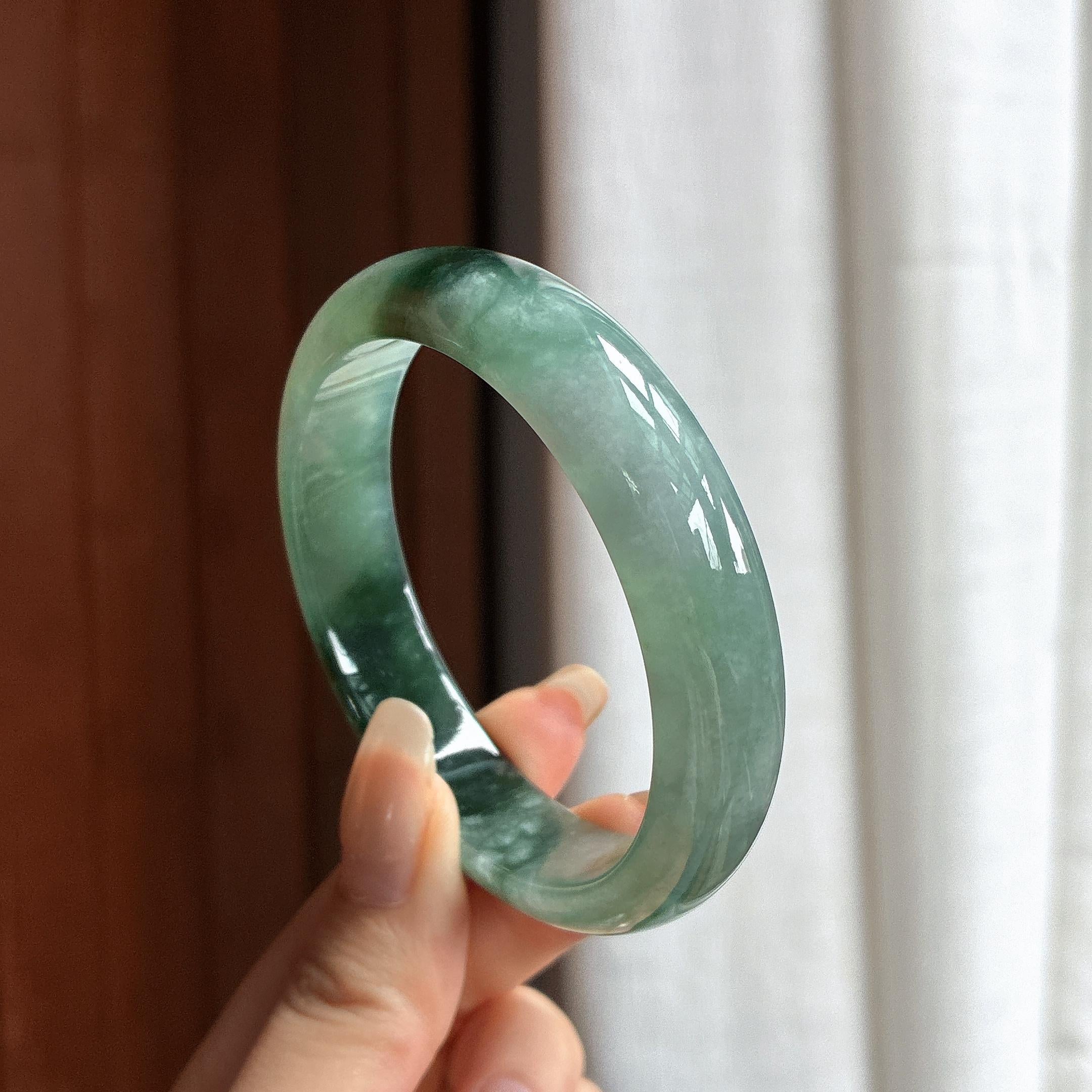糯冰飘花正圈平安镯 56圈 天然缅甸A货翡翠（yc465533）