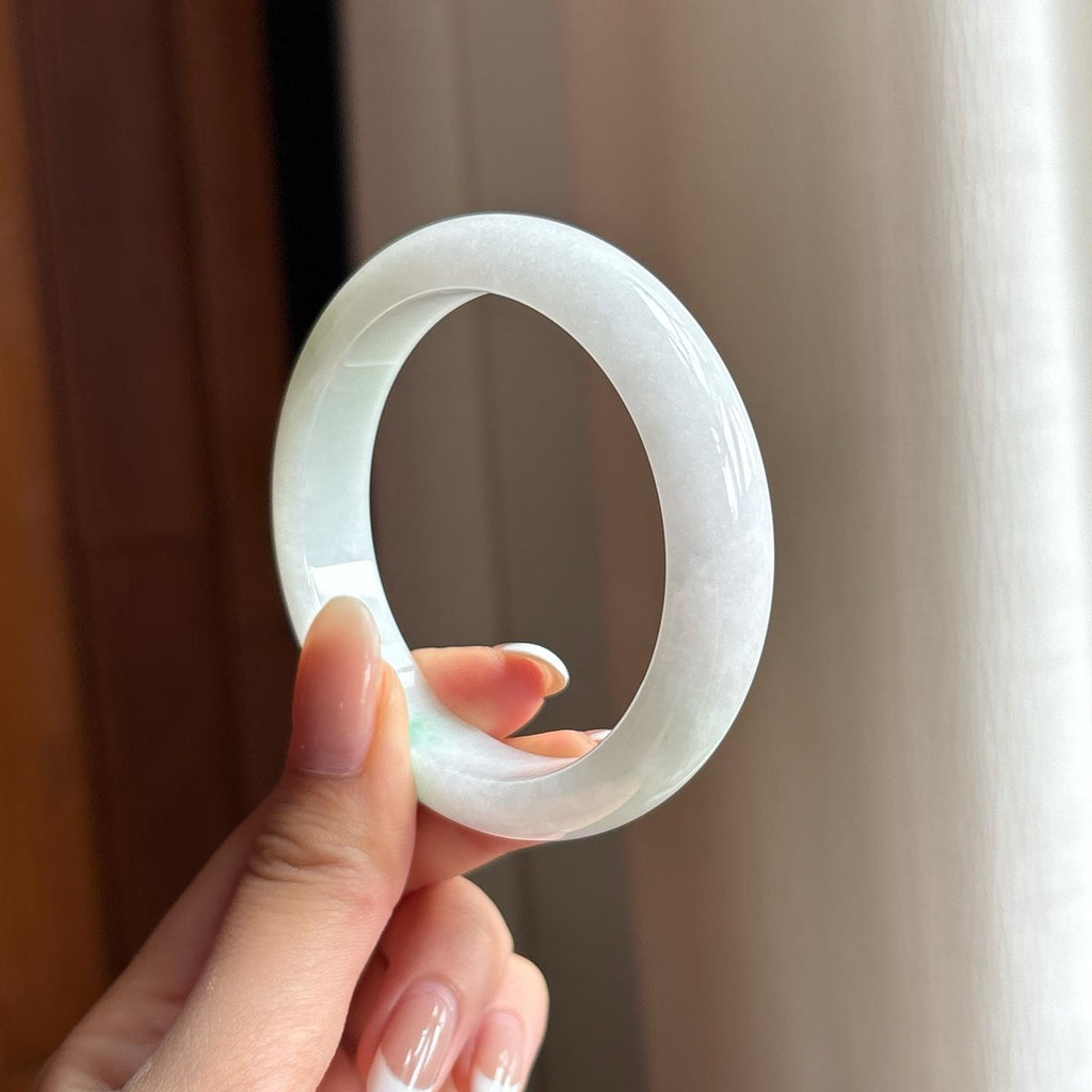 糯冰白底青翡翠平安镯（54mm)（yc396375）