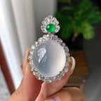 18k金钻镶冰种无色蛋面吊坠（yc255600）