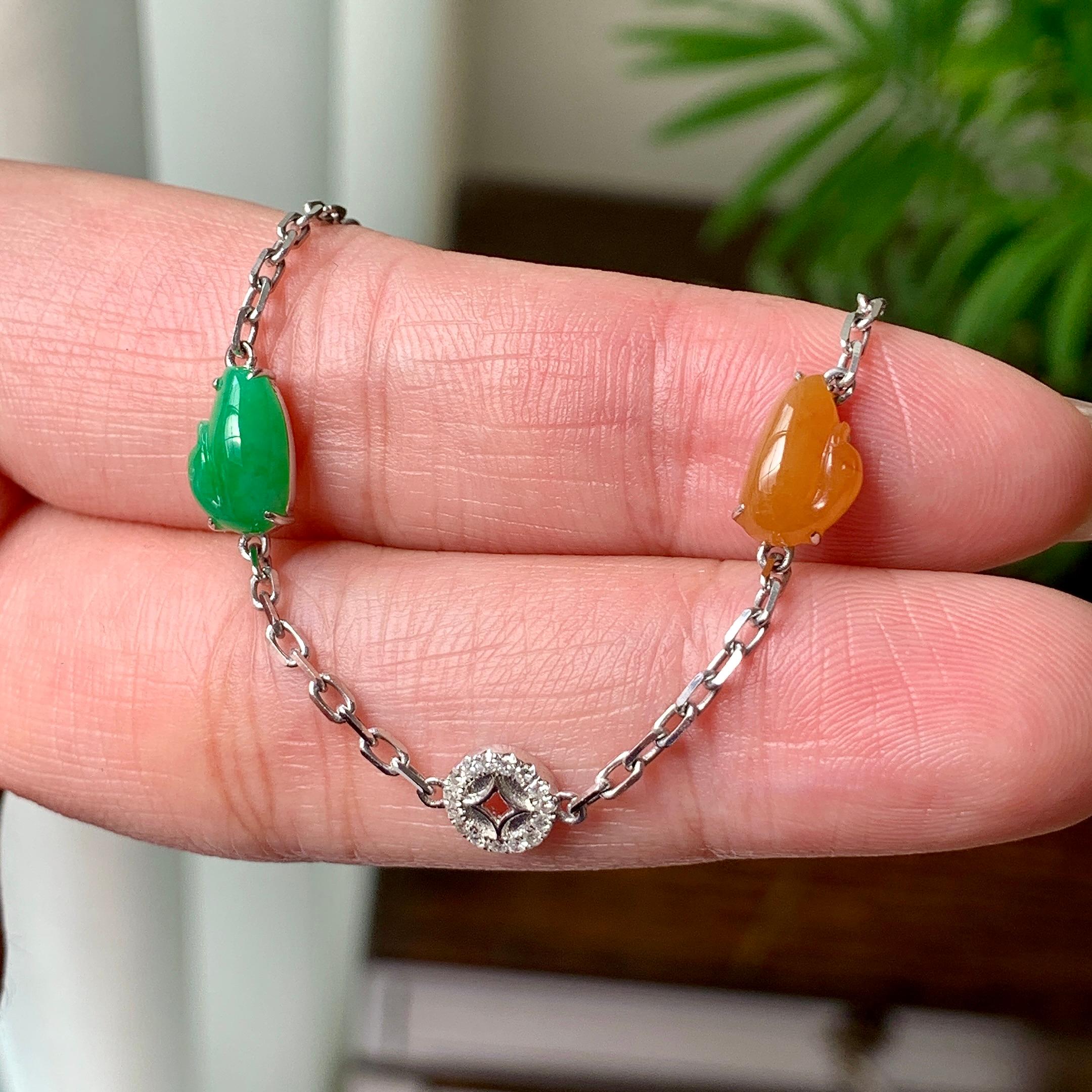 18K金钻镶糯冰种多彩天鹅手链  天然缅甸A货翡翠（yc362102）