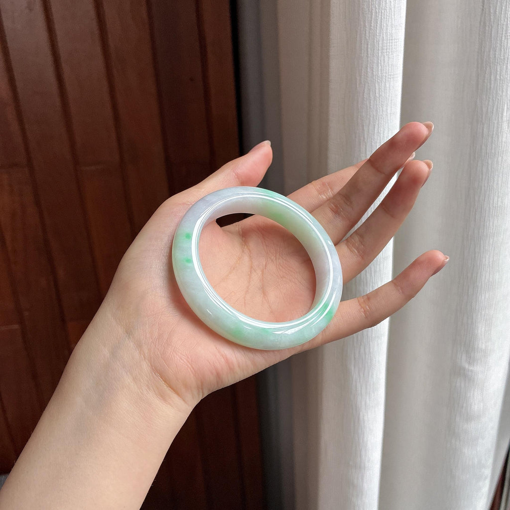 细糯种飘绿花正圈平安镯 54圈 天然缅甸A货翡翠（yc502351）