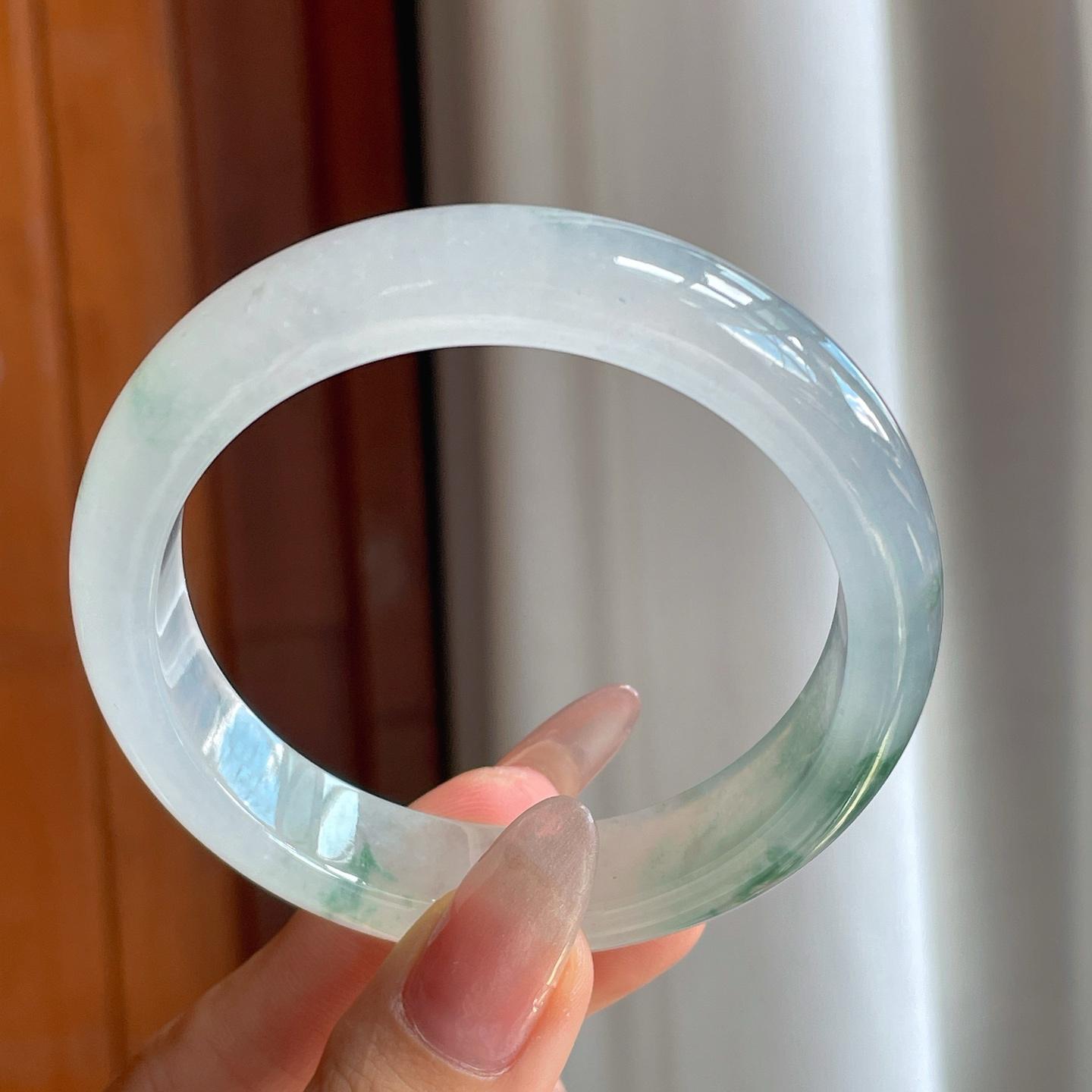 冰种飘花翡翠平安镯（56.5mm）（yc210095）