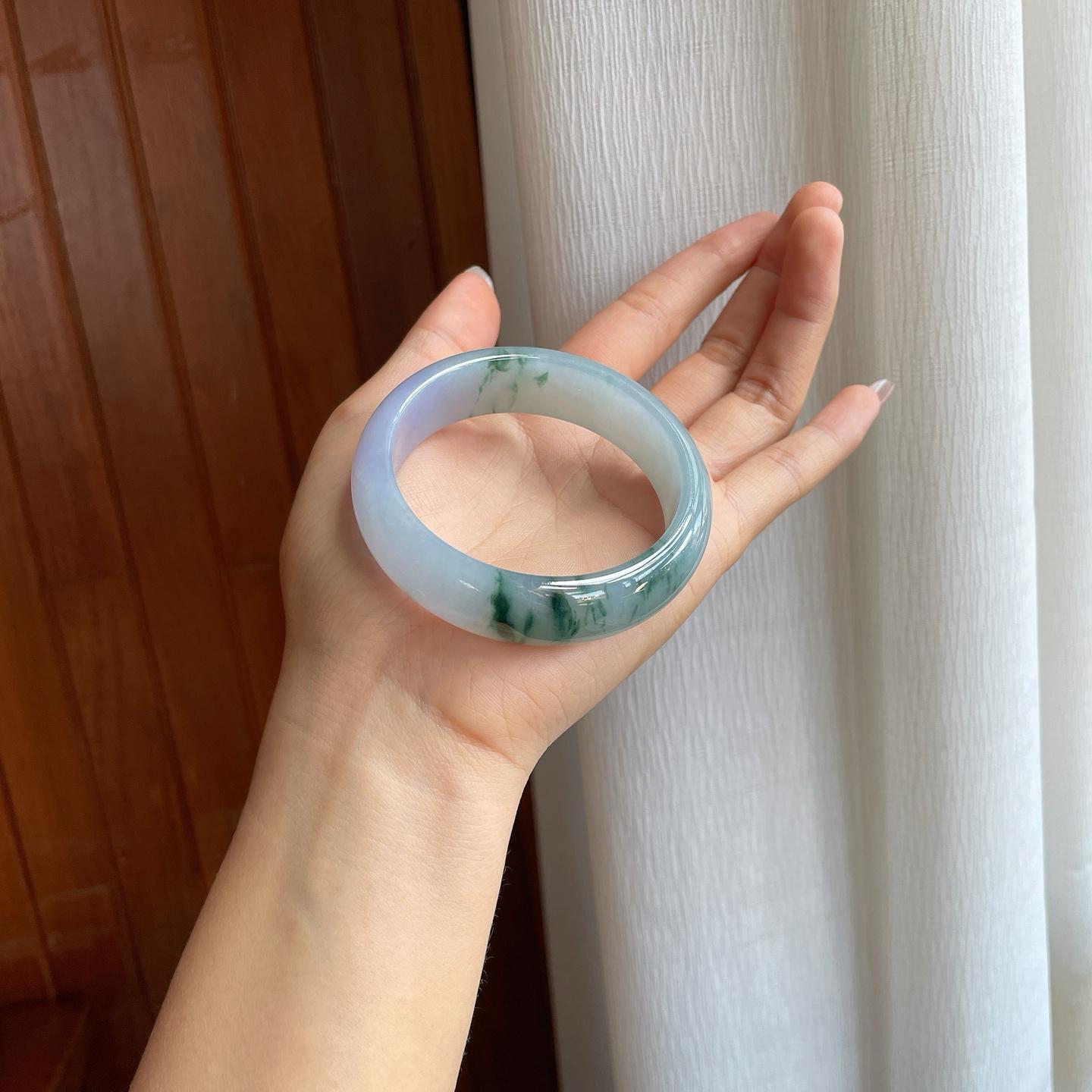 冰种紫罗兰飘花翡翠平安镯（57mm）（yc325736）