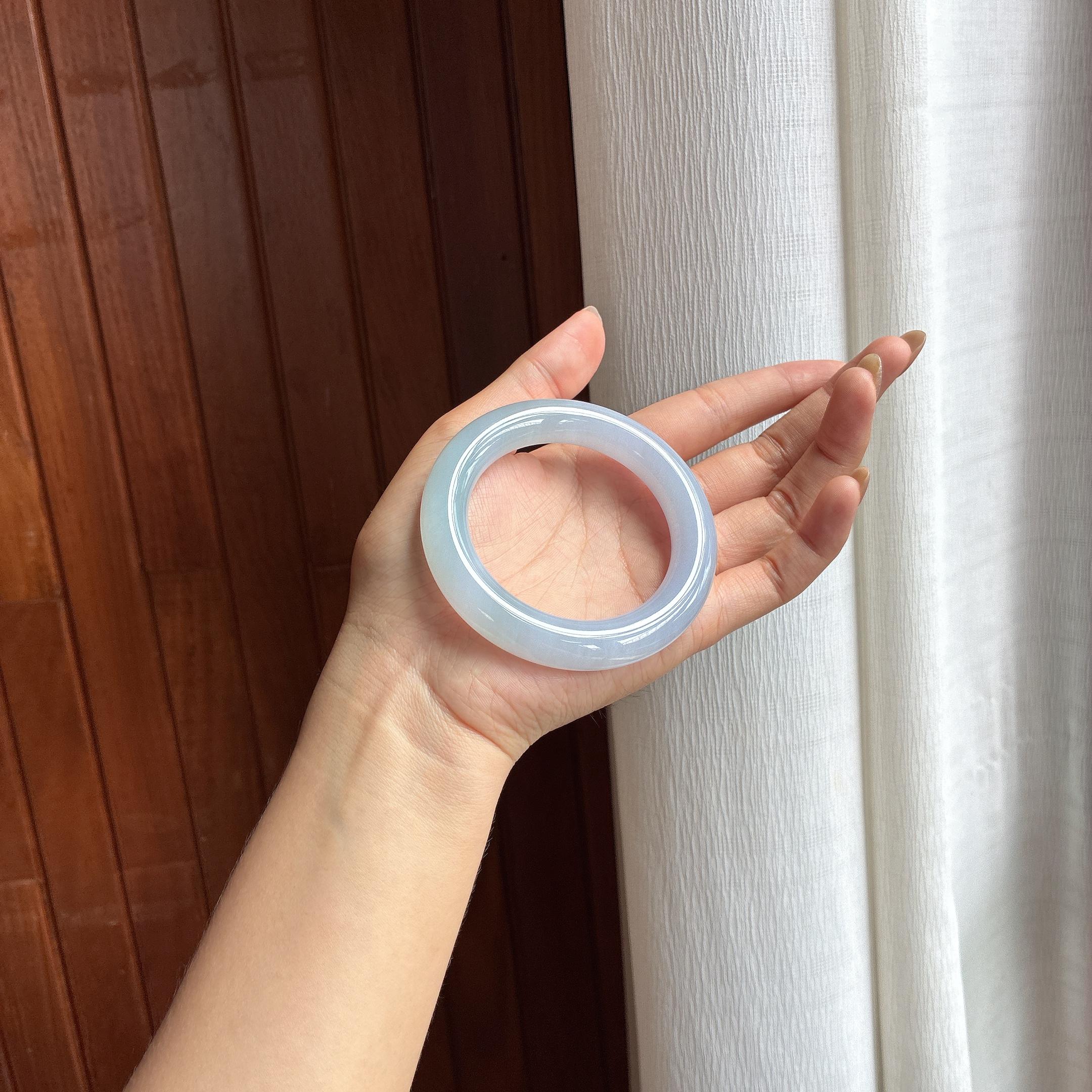 糯冰淡春彩翡翠圆条手镯（54mm）（yc420194）
