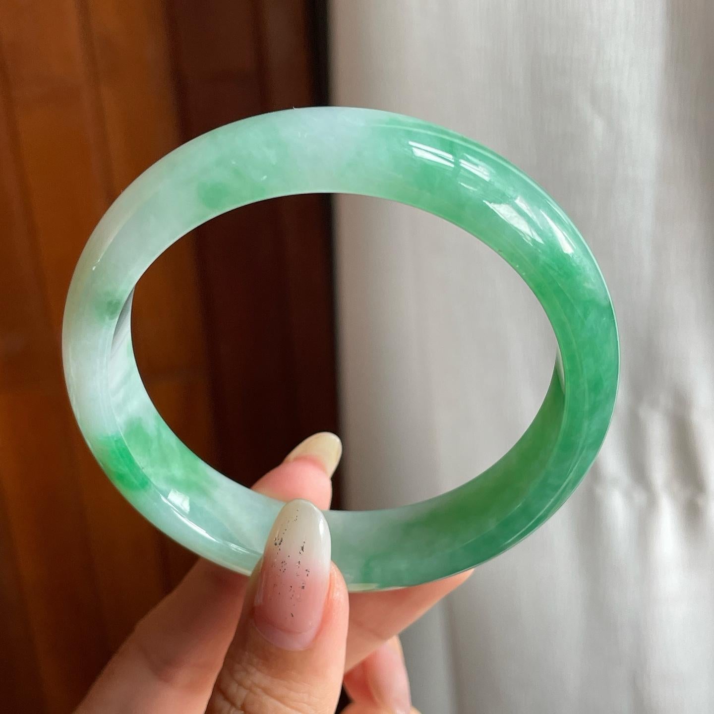 糯冰种带色翡翠平安镯（58.8mm）（yc223447）