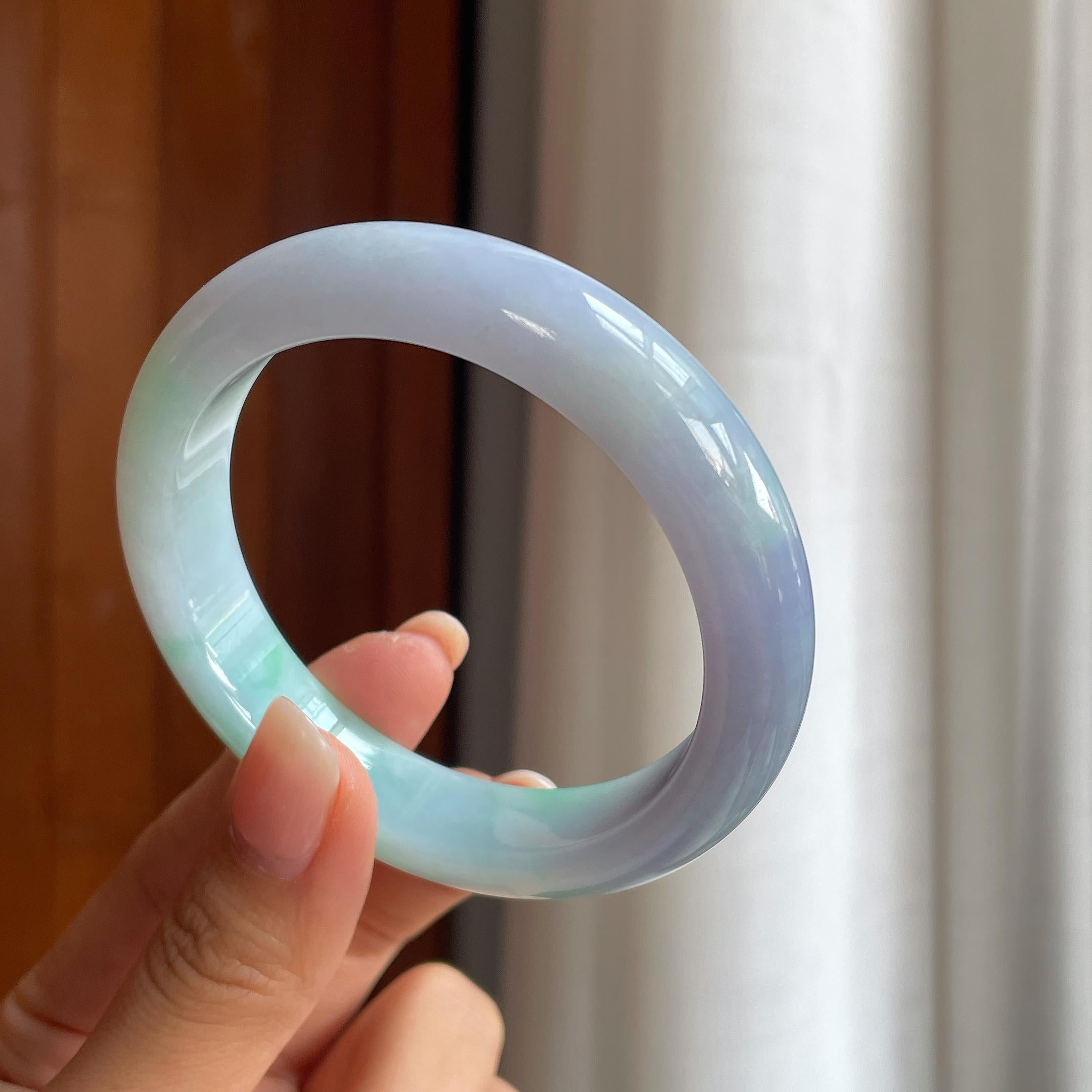 糯冰春彩翡翠平安镯(57.8mm)（yc402804）
