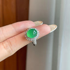 18k金钻镶冰种满色翡翠蛋面戒指（yc265159）