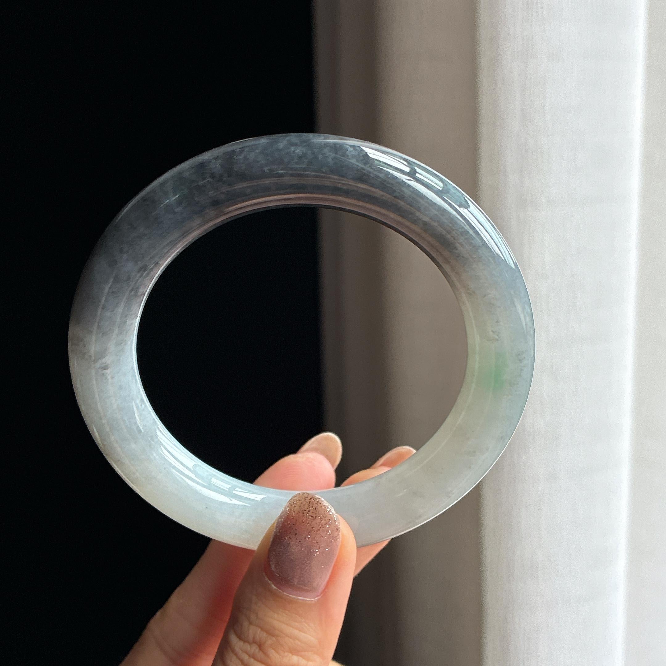 糯冰乌鸡翡翠圆条手镯 57圈天然缅甸A货翡翠（yc440567）