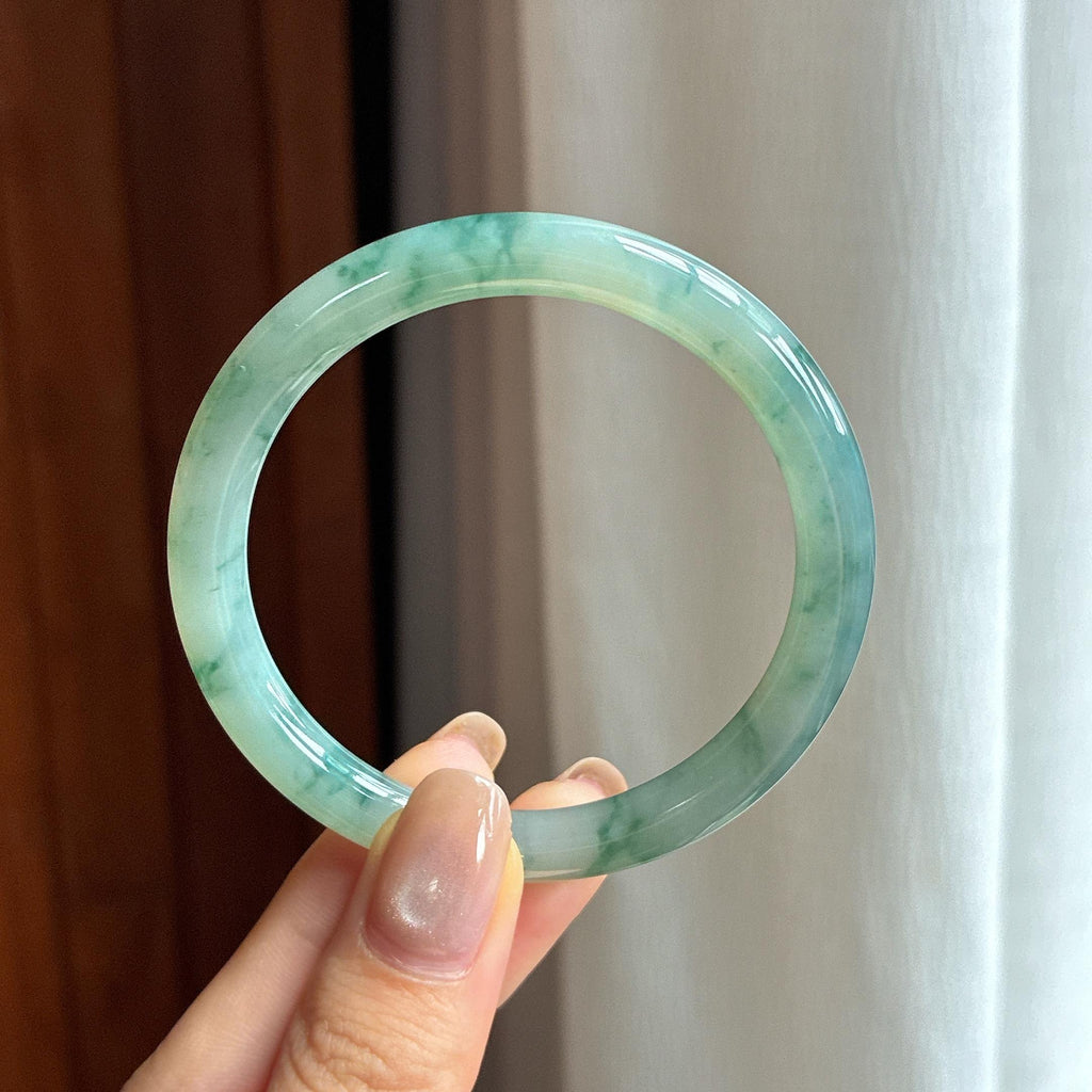糯冰飘花翡翠圆条手镯 51圈（yc435332）