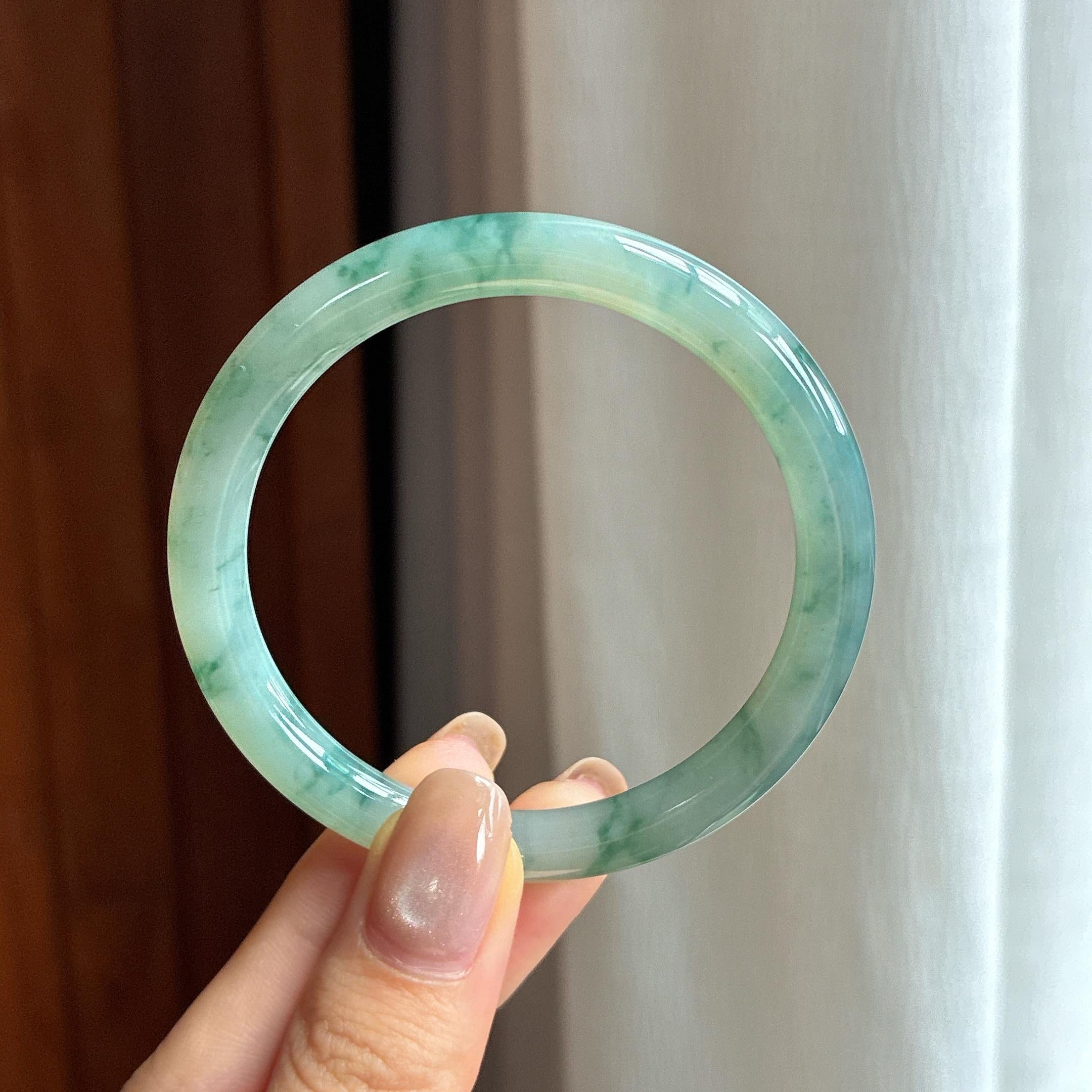 糯冰飘花翡翠圆条手镯 51圈（yc435332）