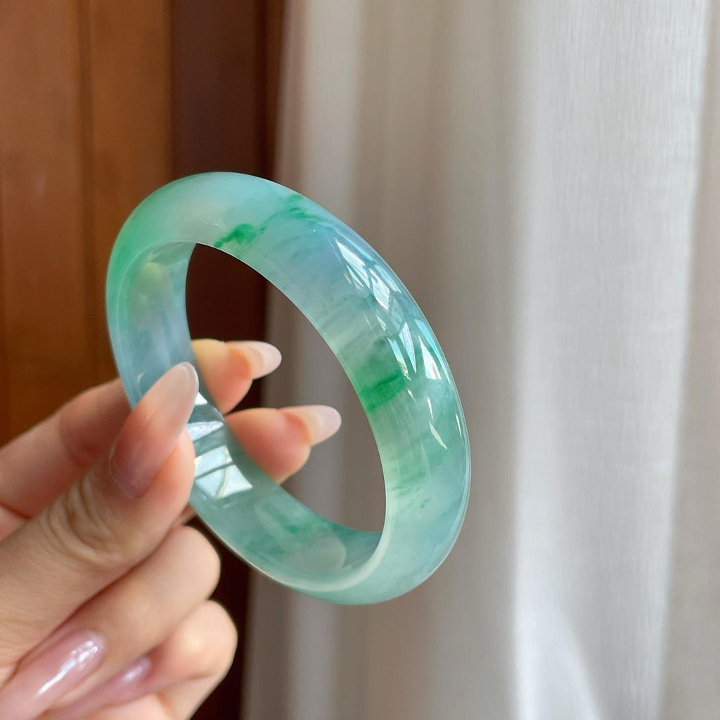 冰种飘绿花翡翠平安镯（55.7mm）（yc282507）