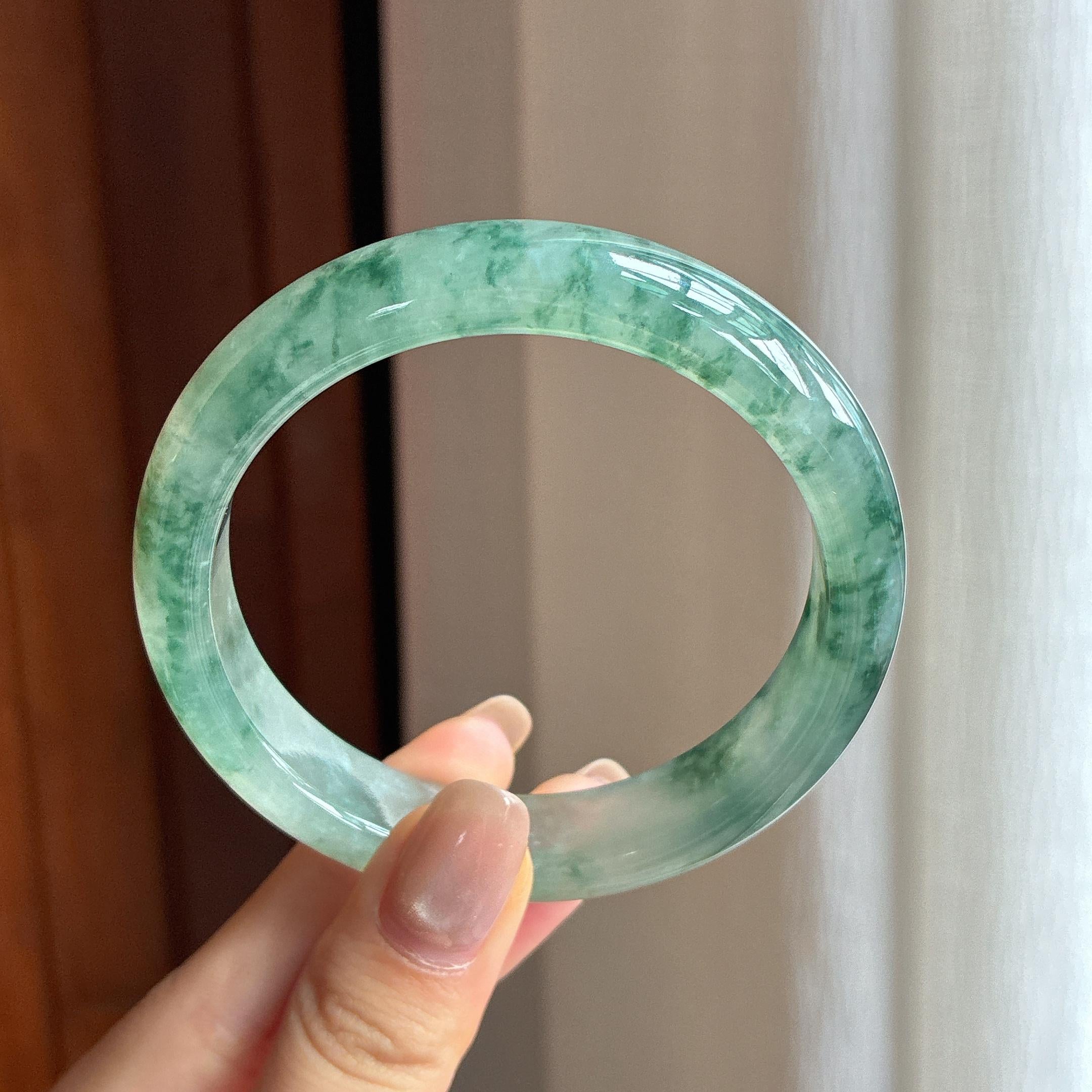 糯冰飘花翡翠平安镯 58圈（yc436756）