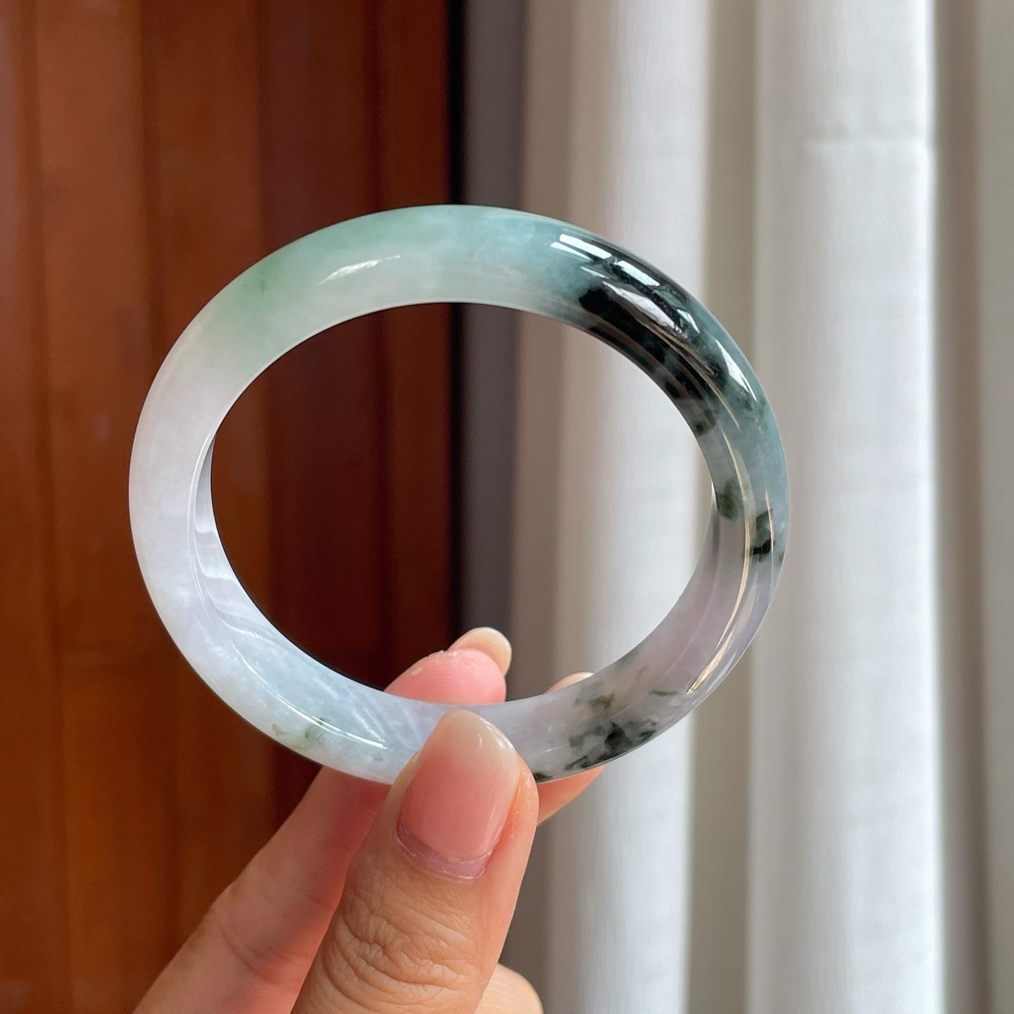 糯冰水墨花翡翠平安镯（56.5mm）（yc407671）