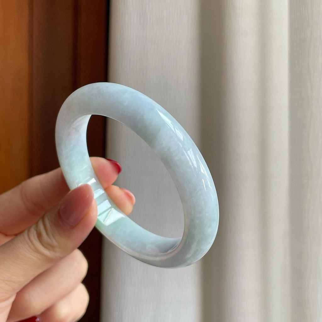 糯冰白底青翡翠平安镯（54mm）（yc303066）