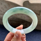 大圈口 细糯种飘蓝花正圈平安镯 58.8圈口 天然缅甸A货翡翠（yc345056）