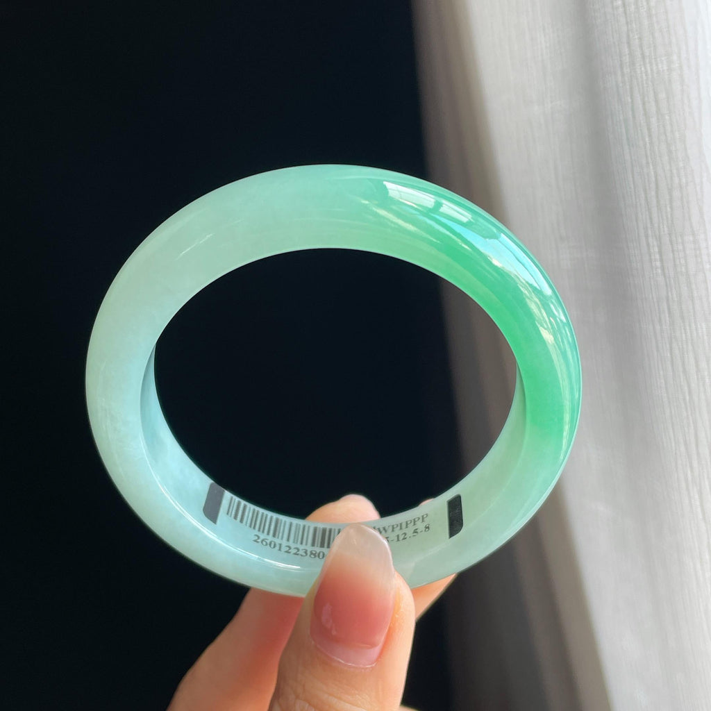 糯冰种果绿翡翠平安镯（54.6mm)（yc323169）