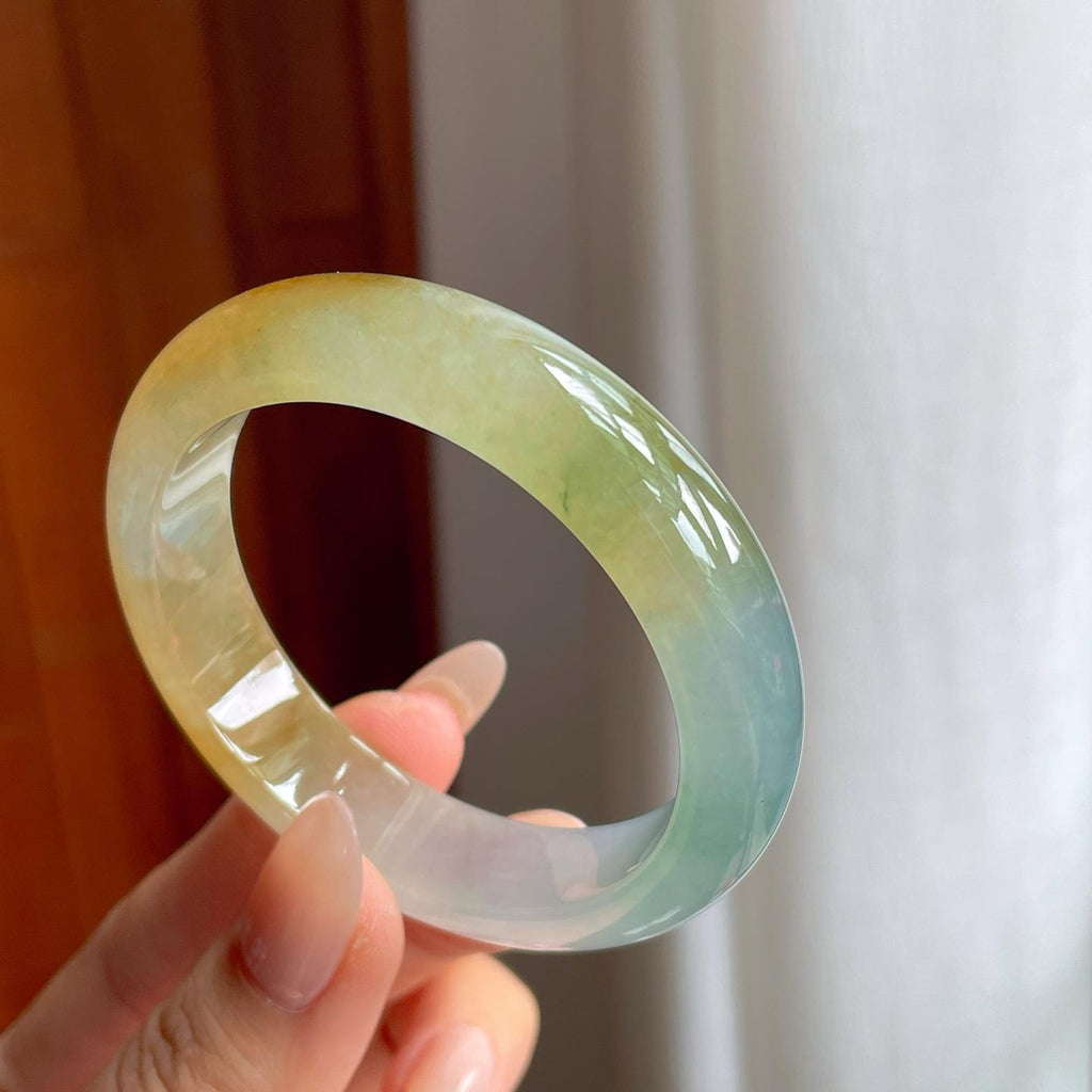 冰种黄翡翡翠平安镯（51mm）（yc240464）