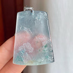 18k金扣冰玻种飘花翡翠山水牌（yc248489）